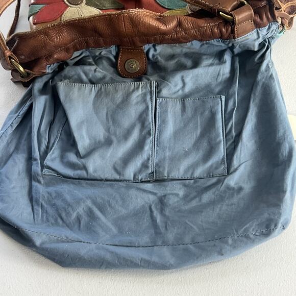 Lucky Brand Hobo Shoulder Bag Colorful Patchwork Leather Suede Flowers Vtg Boho - Picture 11 of 16